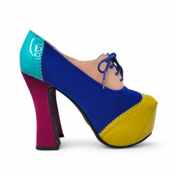 Color Block Lace Up Oxford Platform Heels - Picture 5 of 9